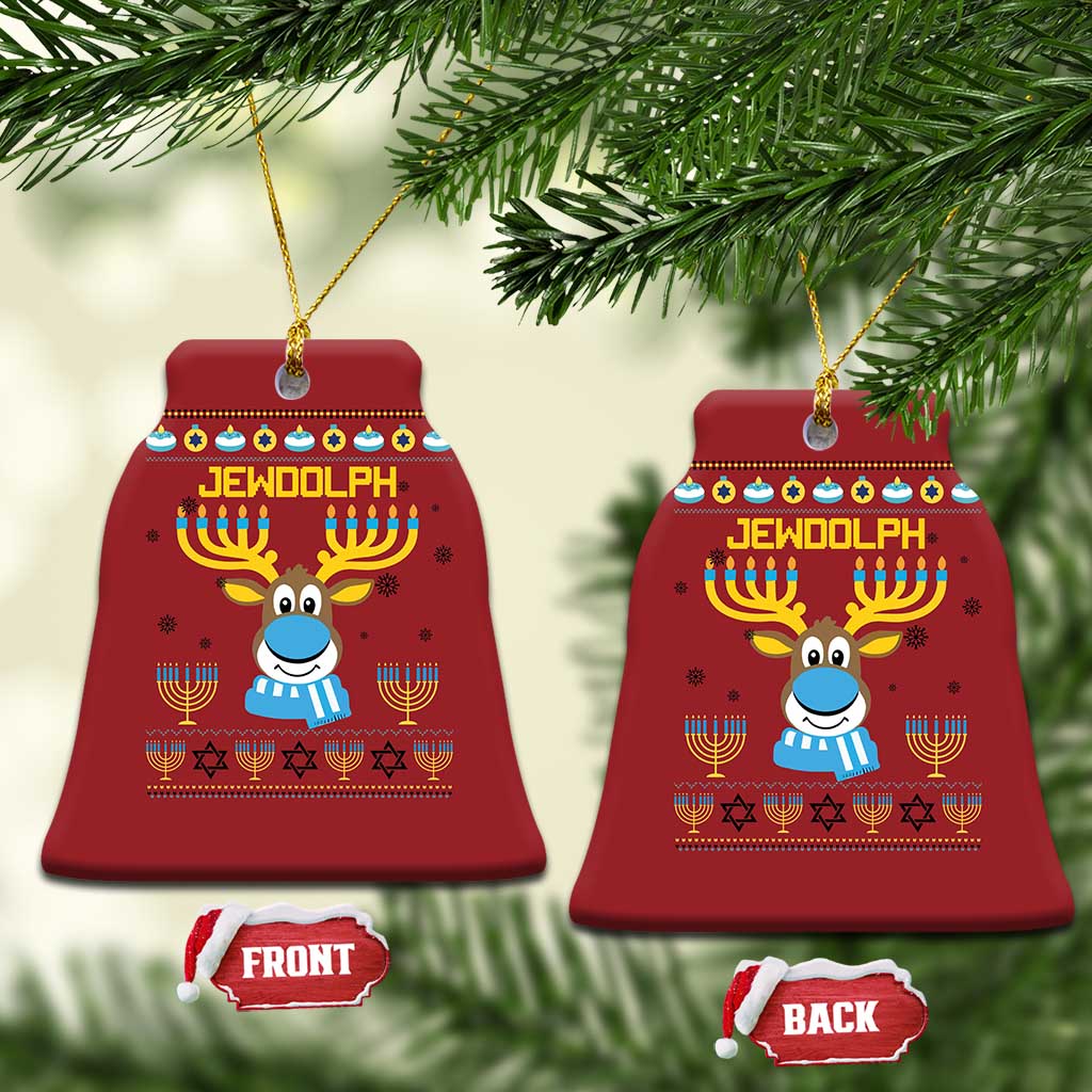 Funny Hanukkah Christmas Ornament Jewdolph Jewish Reindeer Menorah TS09
