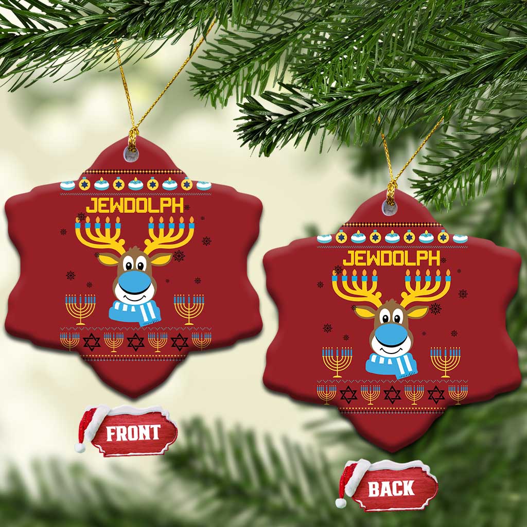 Funny Hanukkah Christmas Ornament Jewdolph Jewish Reindeer Menorah TS09