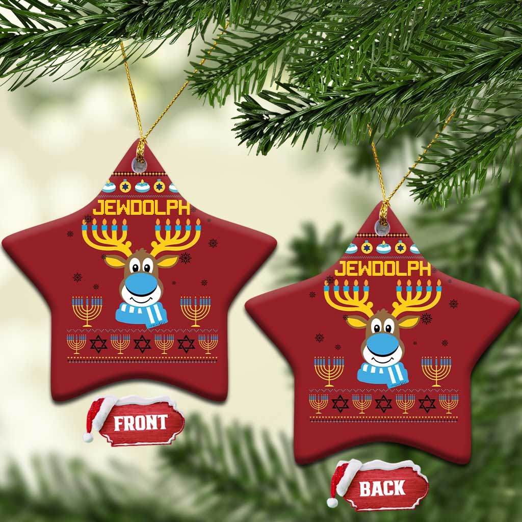Funny Hanukkah Christmas Ornament Jewdolph Jewish Reindeer Menorah TS09