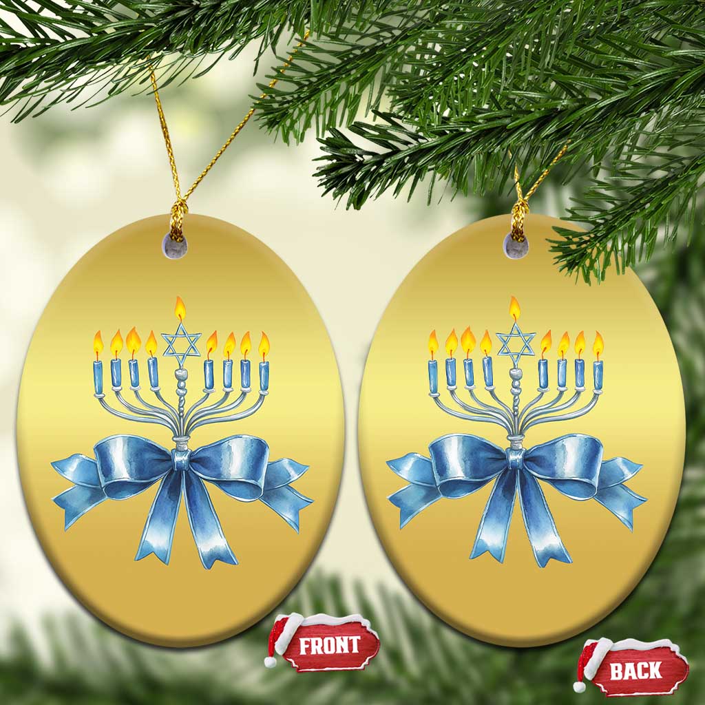 Hanukkah Menorah Jewish Coquette Bow Christmas Ornament TS09