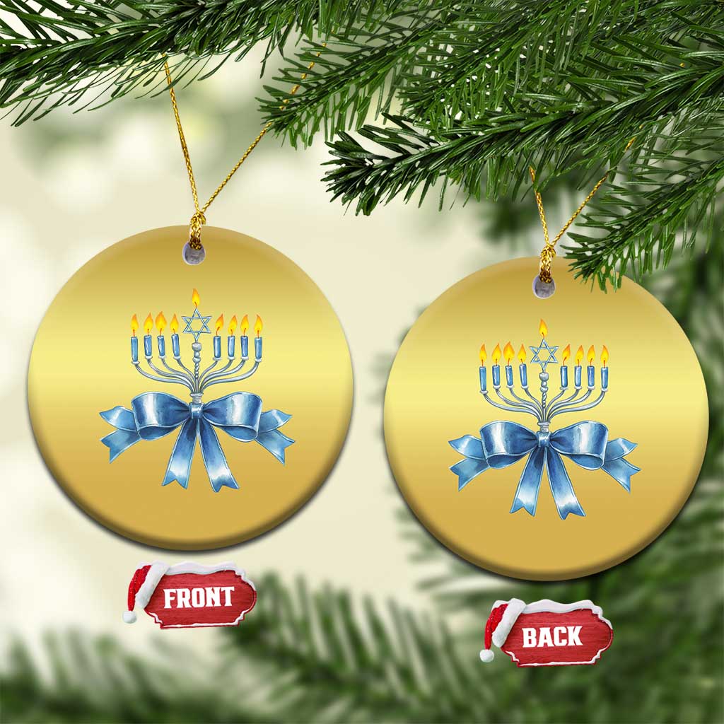 Hanukkah Menorah Jewish Coquette Bow Christmas Ornament TS09