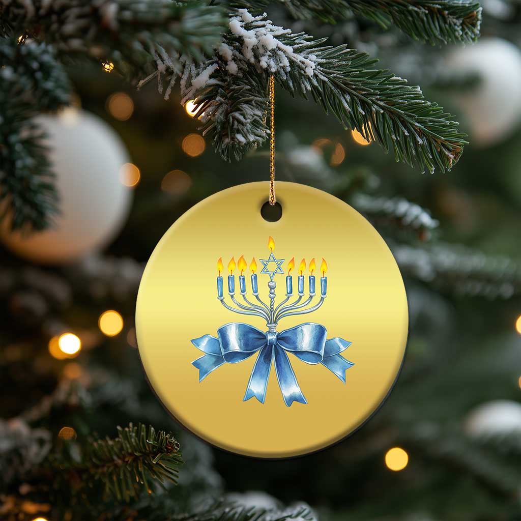 Hanukkah Menorah Jewish Coquette Bow Christmas Ornament TS09