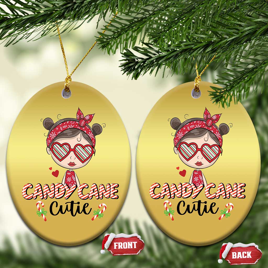 Candy Cane Cutie Christmas Cute Girl Kid Messy Bun Christmas Ornament TS09