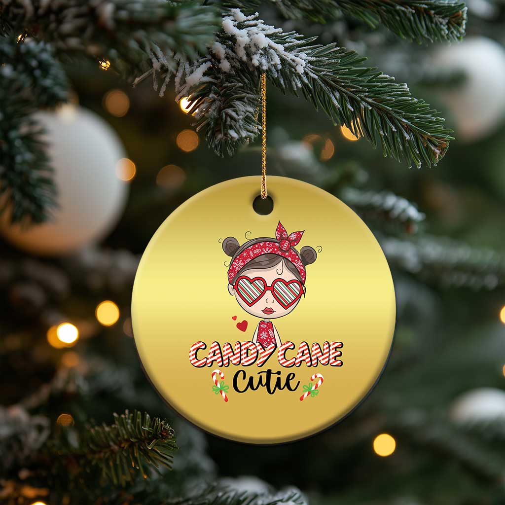 Candy Cane Cutie Christmas Cute Girl Kid Messy Bun Christmas Ornament TS09