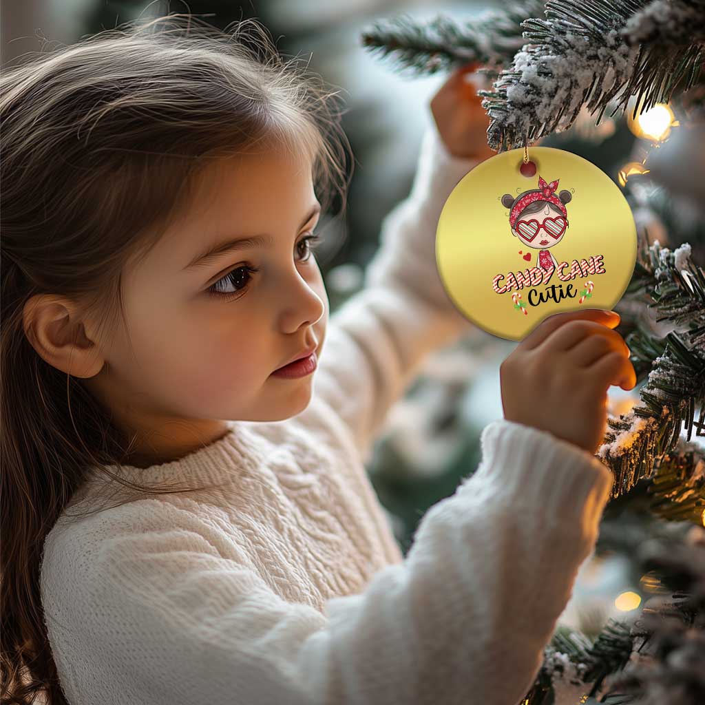 Candy Cane Cutie Christmas Cute Girl Kid Messy Bun Christmas Ornament TS09