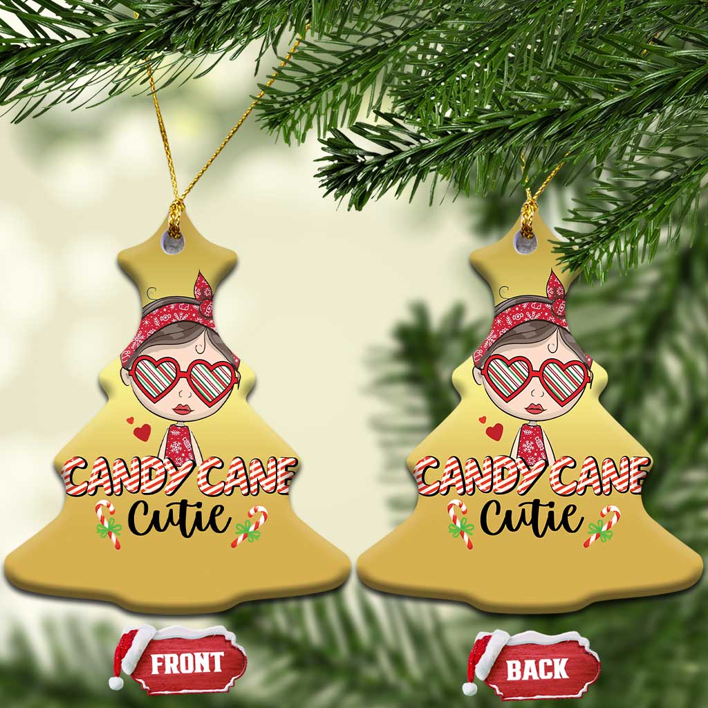 Candy Cane Cutie Christmas Cute Girl Kid Messy Bun Christmas Ornament TS09
