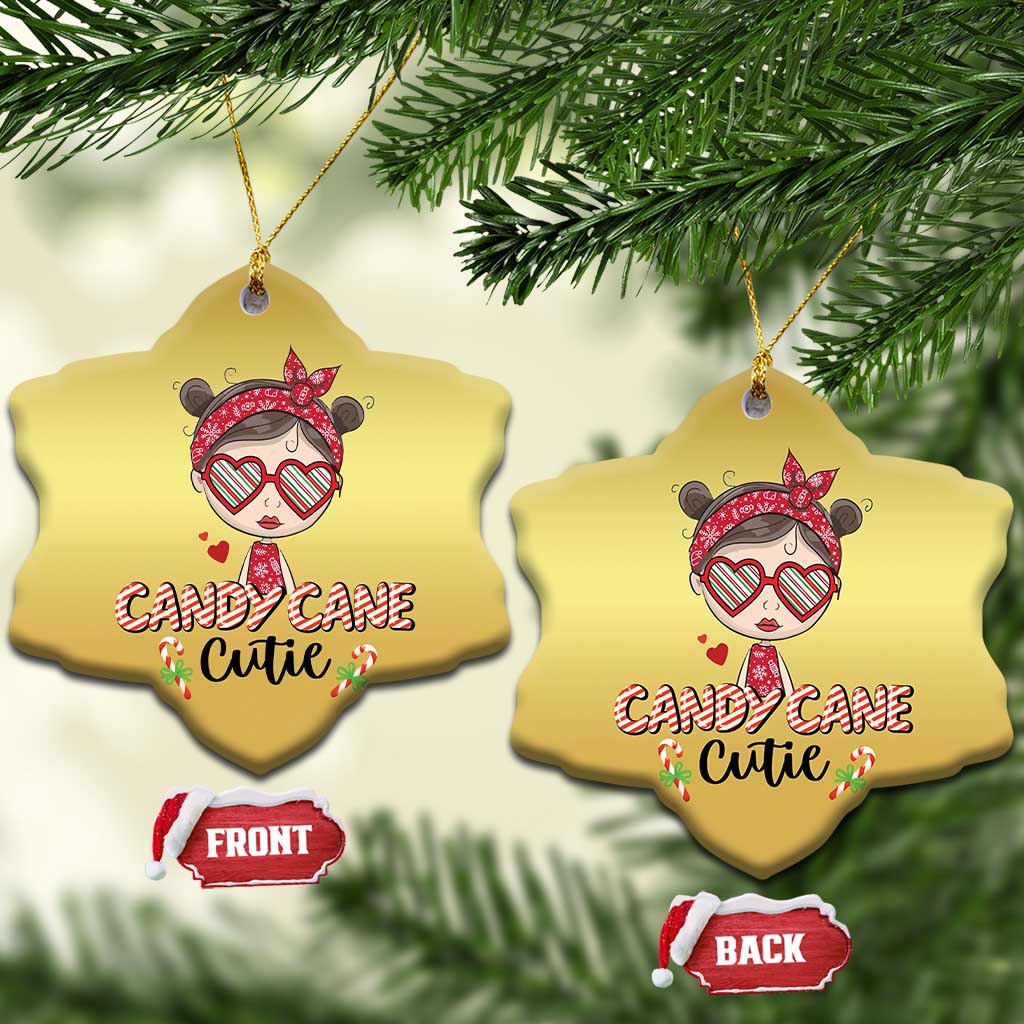 Candy Cane Cutie Christmas Cute Girl Kid Messy Bun Christmas Ornament TS09