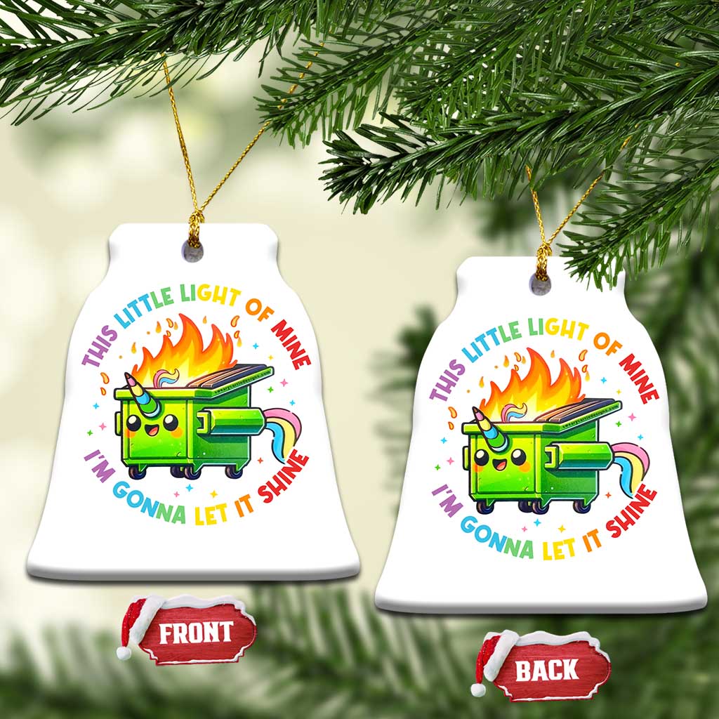 Funny Xmas Dumpster Fire Christmas Ornament This Little Light Of Mine Unicorn Rainbow TS09