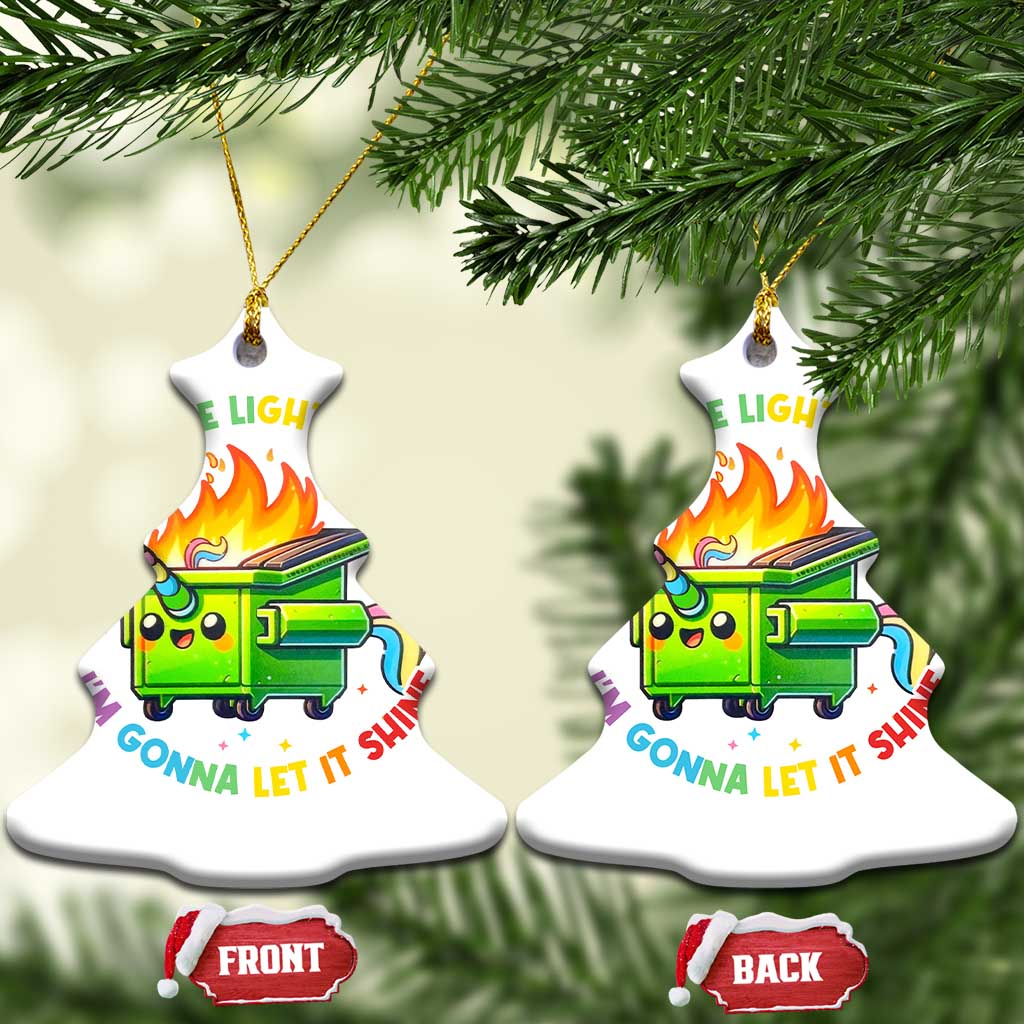 Funny Xmas Dumpster Fire Christmas Ornament This Little Light Of Mine Unicorn Rainbow TS09