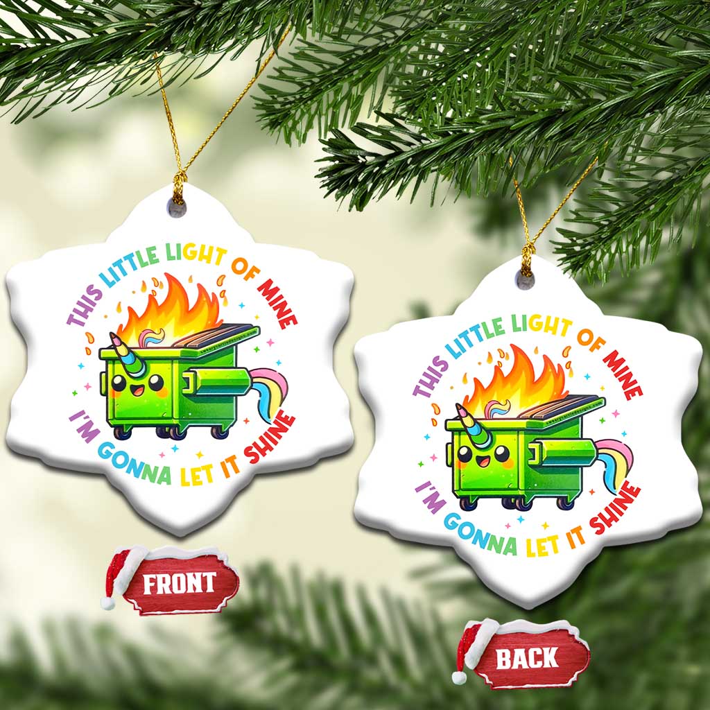 Funny Xmas Dumpster Fire Christmas Ornament This Little Light Of Mine Unicorn Rainbow TS09