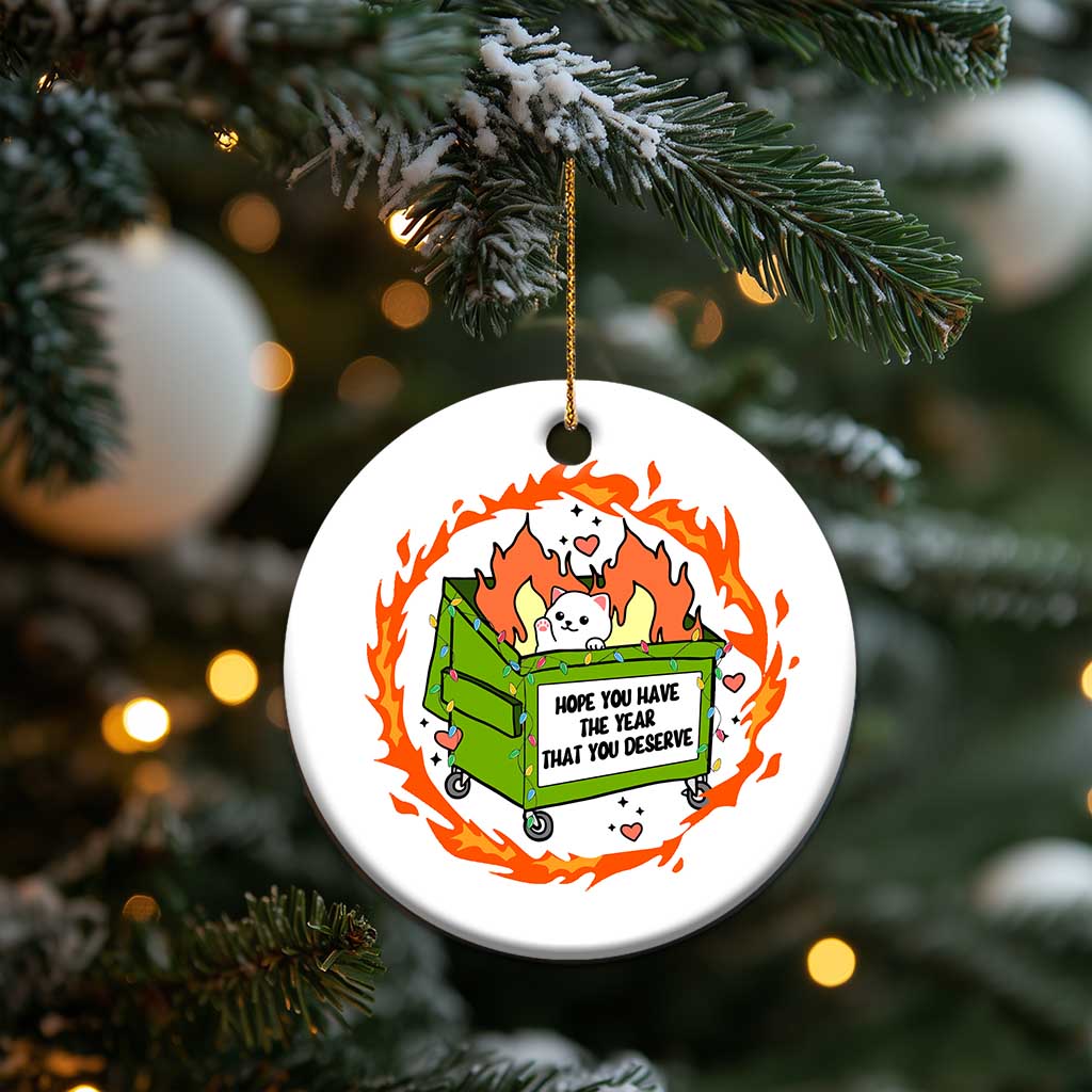 Funny Xmas Dumpster Fire Cute Cat Christmas Ornament I Hope You Have A Year Thar You Deserve TS09