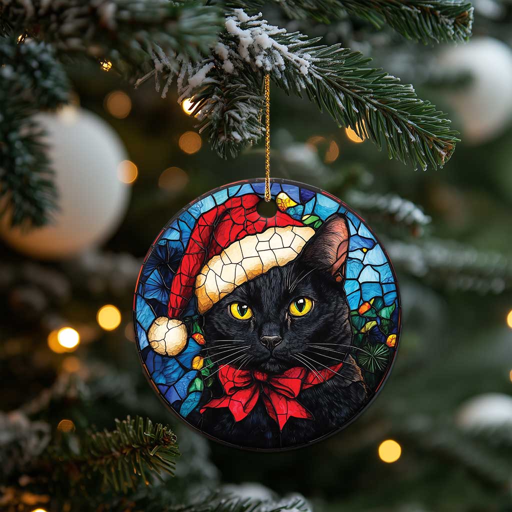Xmas Santa Black Cat Christmas Ornament TS09