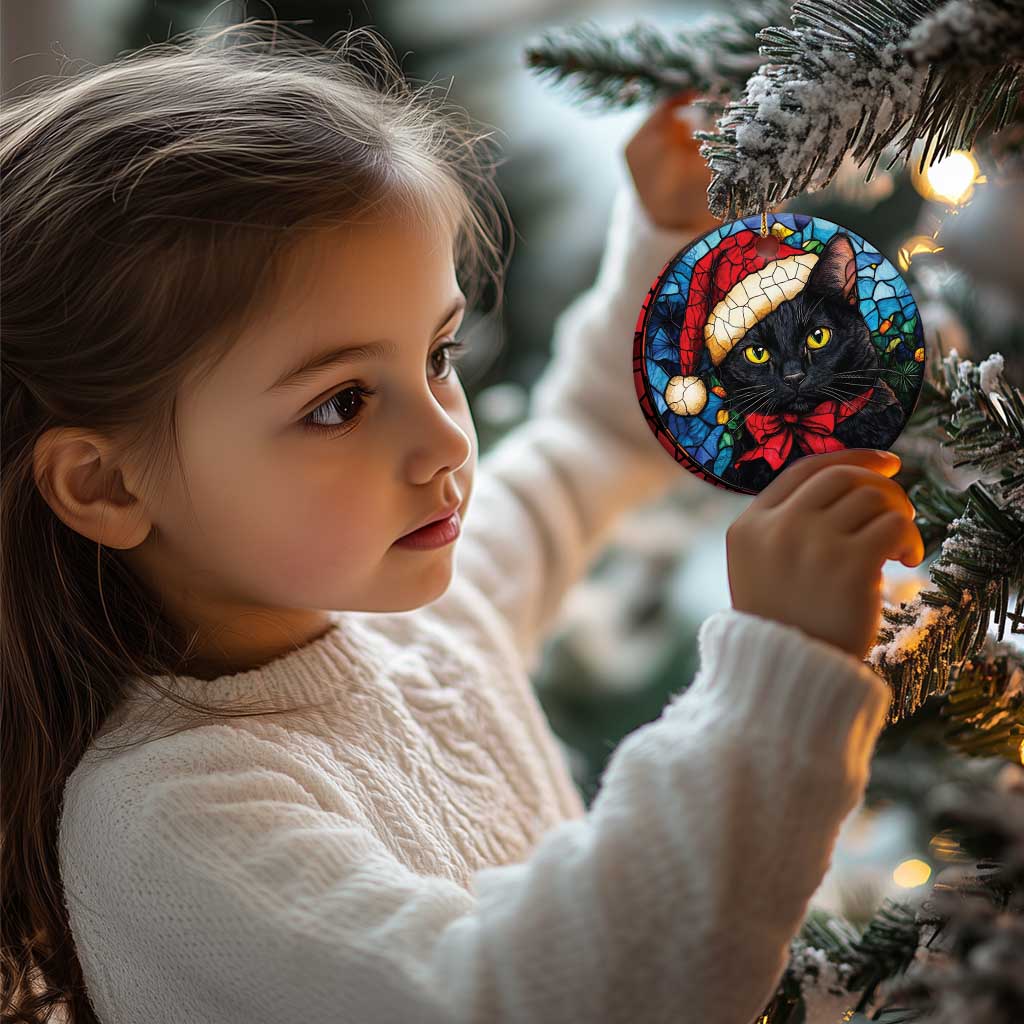Xmas Santa Black Cat Christmas Ornament TS09
