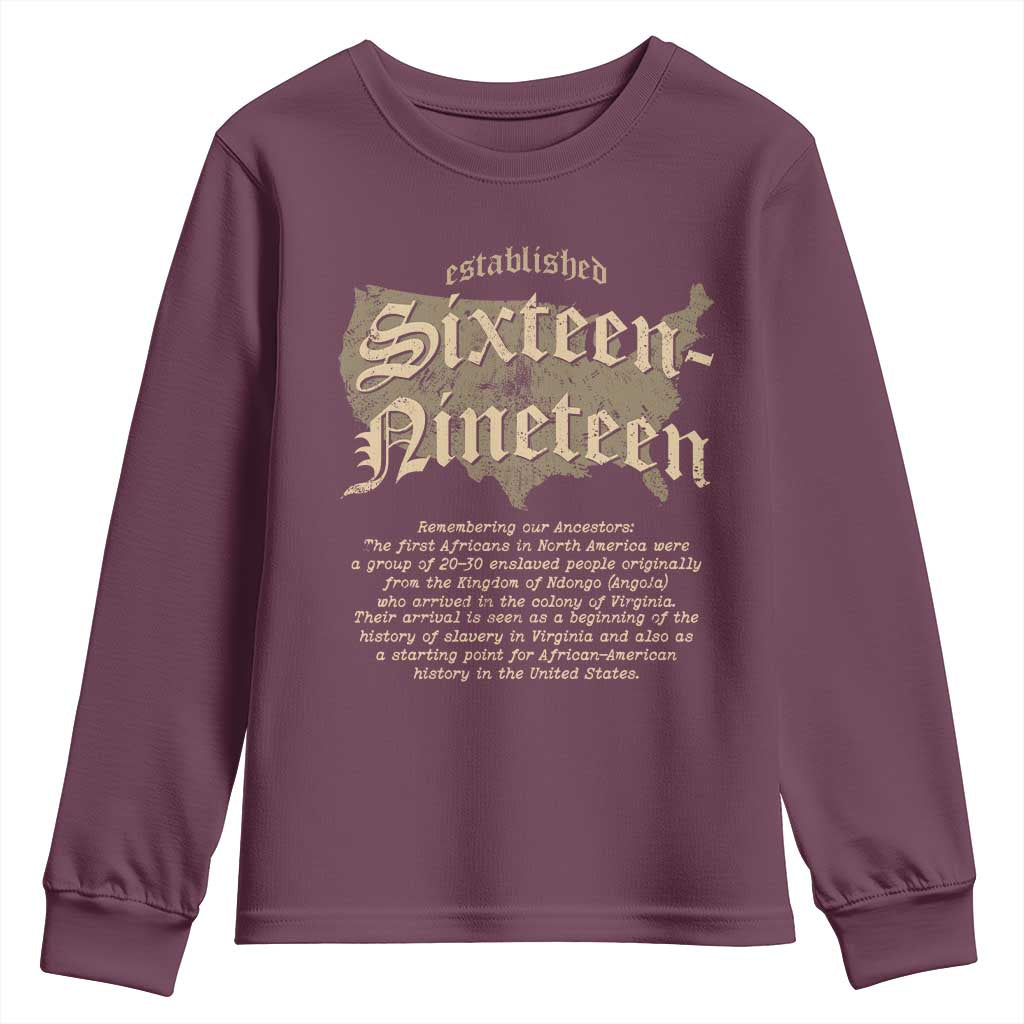 Black History Youth Sweatshirt 1619 Sixteen-Nineteen Established TS09