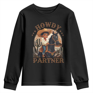 Black Cowboy Youth Sweatshirt Howdy Partner Black History Month TS09