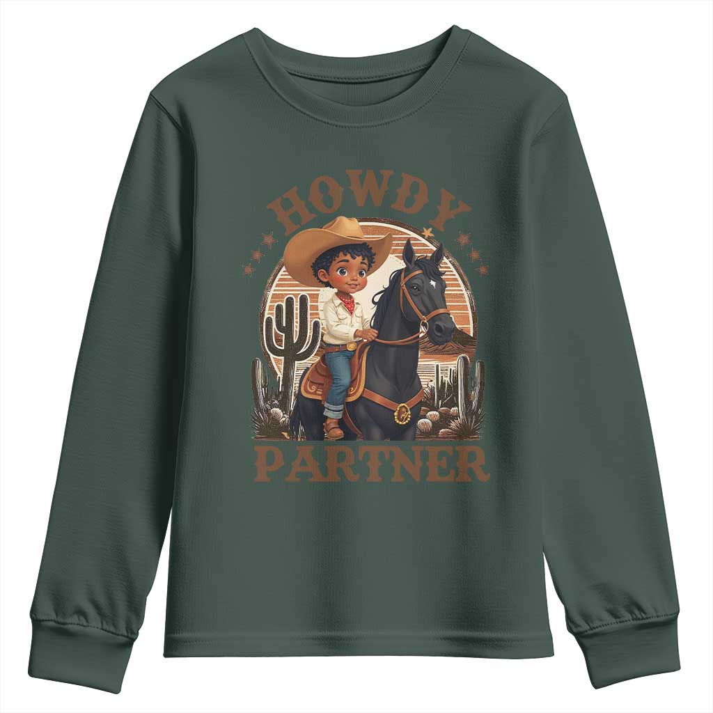 Black Cowboy Youth Sweatshirt Howdy Partner Black History Month TS09