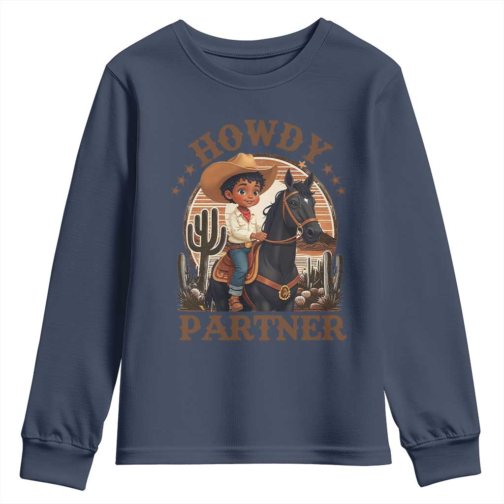 Black Cowboy Youth Sweatshirt Howdy Partner Black History Month TS09