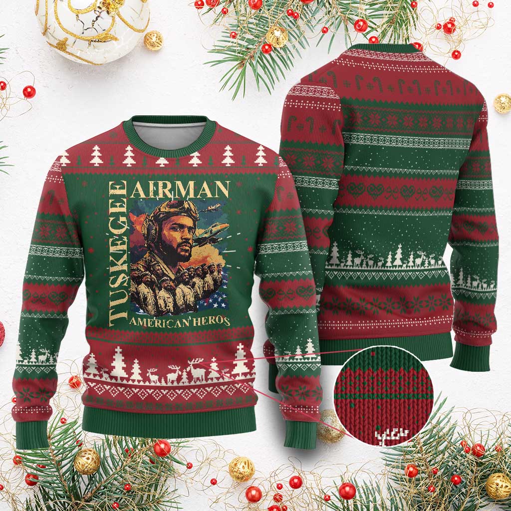 Tuskegee Airman Ugly Christmas Sweater American Heroes US Pilots Black History TS09