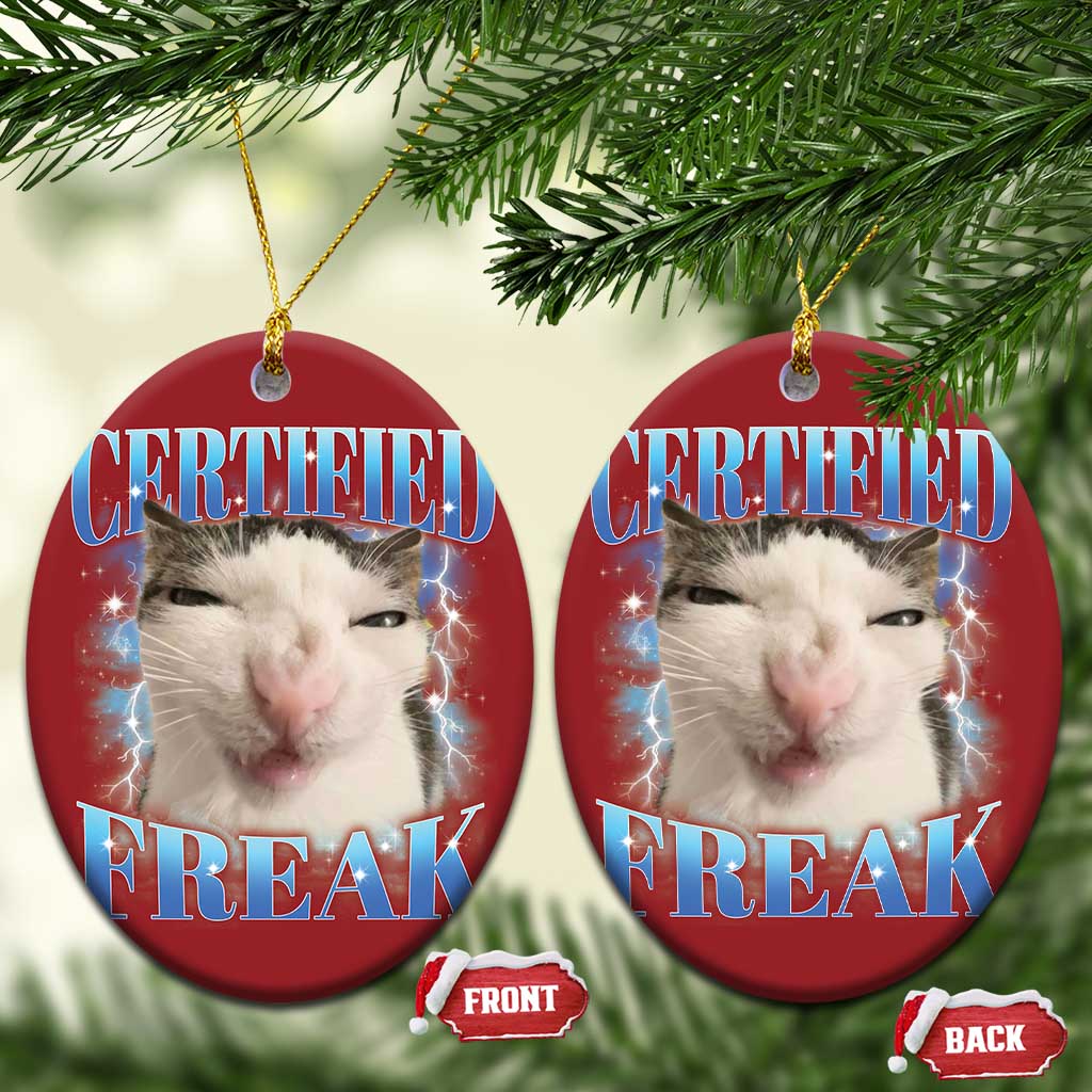 Certified Freak Funny Cat Meme Christmas Ornament Internet Memes Gen Z TS10