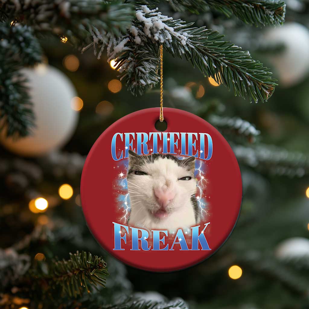 Certified Freak Funny Cat Meme Christmas Ornament Internet Memes Gen Z TS10