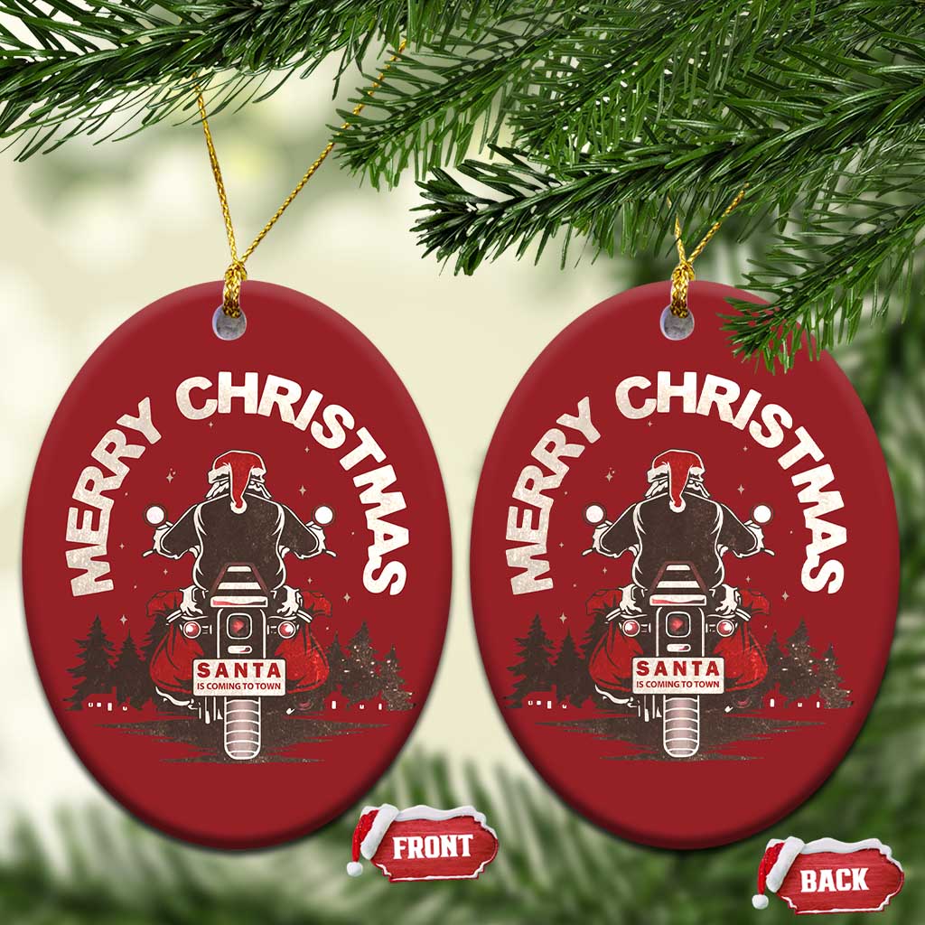 Motorcycle Christmas Ornament Santa Riding to Town Merry Xmas TS10