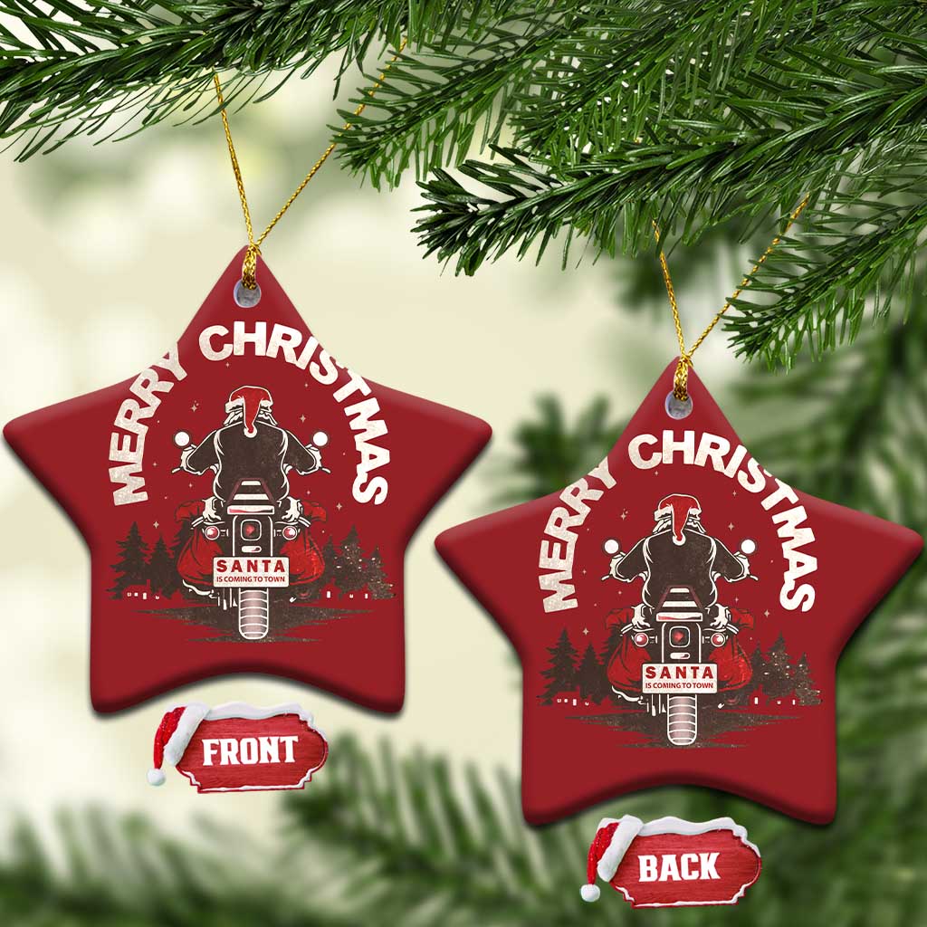 Motorcycle Christmas Ornament Santa Riding to Town Merry Xmas TS10