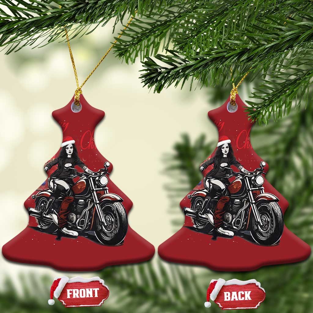 Girl Motorcycle Santa Christmas Ornament Lady Biker Merry Christmas TS10