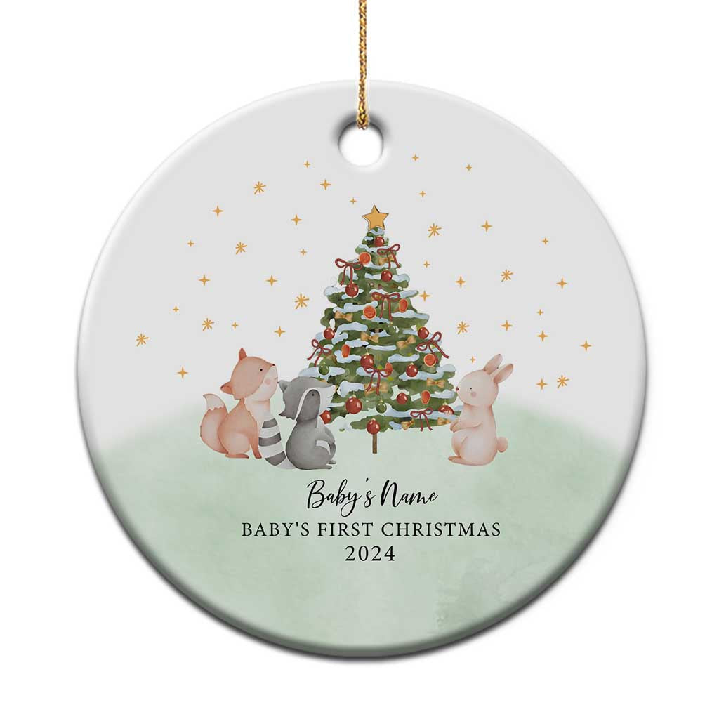 Personalized Baby First Christmas Ornament 2024 Custom Baby Name Woodland Animals TS10