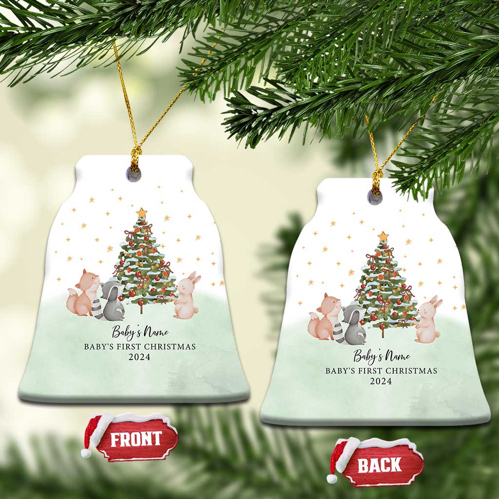 Personalized Baby First Christmas Ornament 2024 Custom Baby Name Woodland Animals TS10