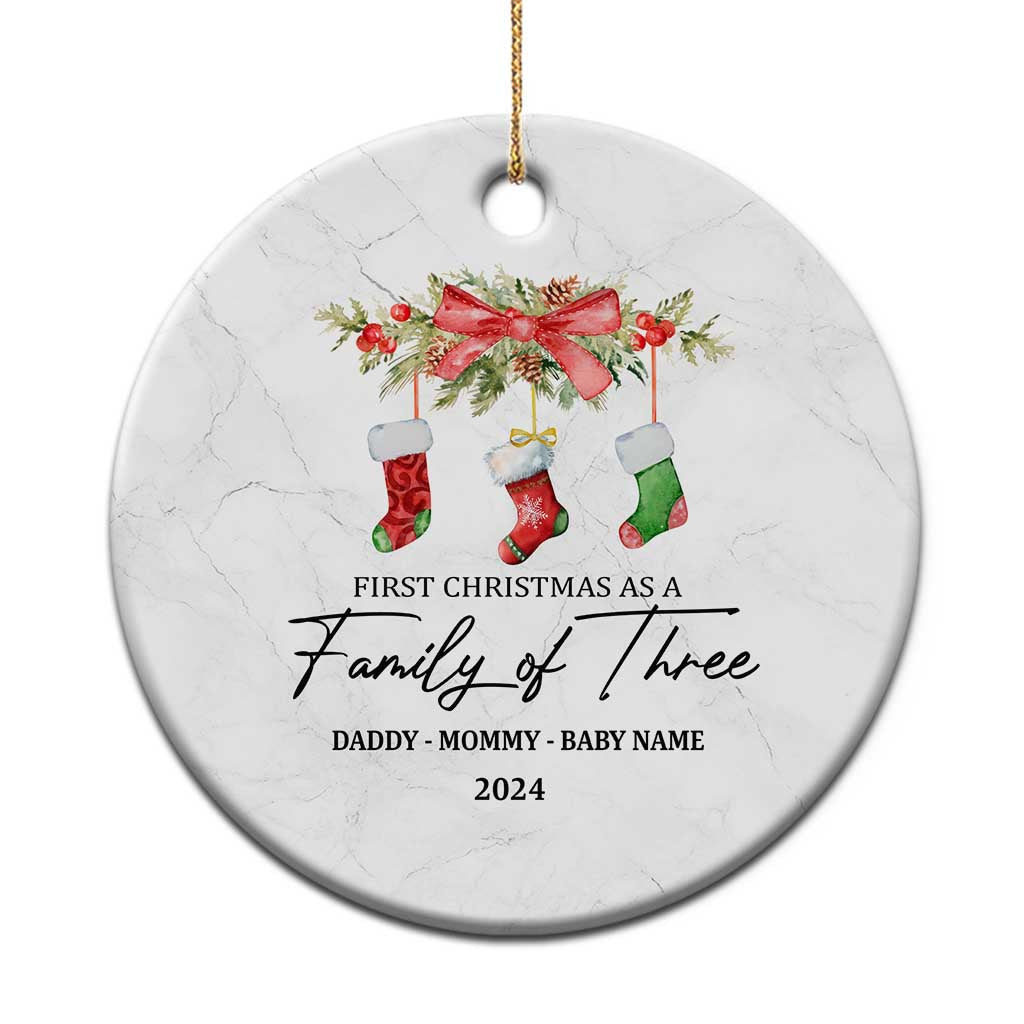 Personalized New Parents Gift Christmas Ornament 2024 Custom Name 1st Baby Gifts First Christmas As A Family Of Three TS10