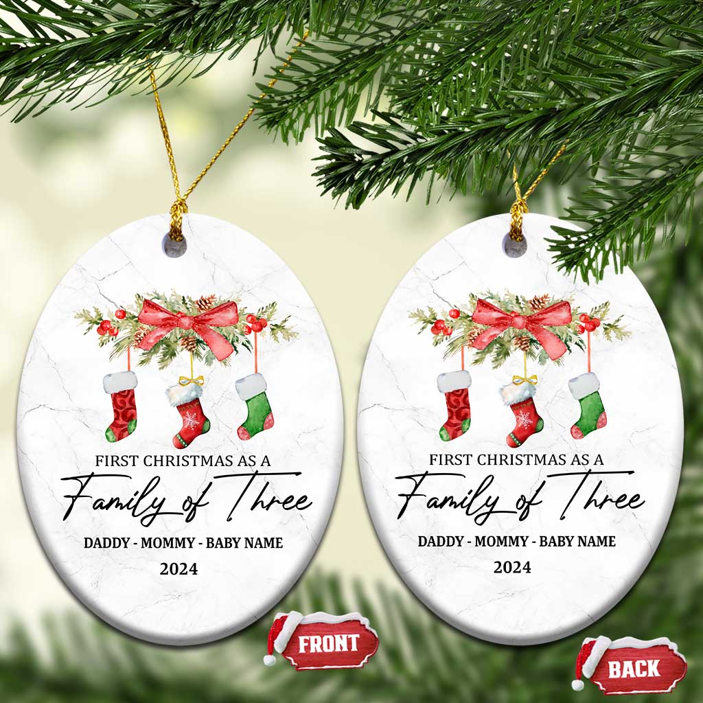 Personalized New Parents Gift Christmas Ornament 2024 Custom Name 1st Baby Gifts First Christmas As A Family Of Three TS10