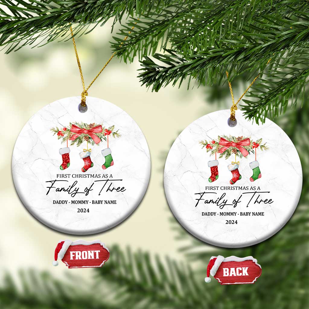 Personalized New Parents Gift Christmas Ornament 2024 Custom Name 1st Baby Gifts First Christmas As A Family Of Three TS10