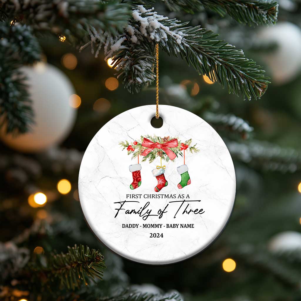 Personalized New Parents Gift Christmas Ornament 2024 Custom Name 1st Baby Gifts First Christmas As A Family Of Three TS10