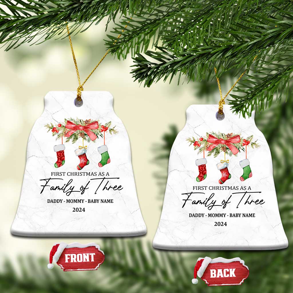 Personalized New Parents Gift Christmas Ornament 2024 Custom Name 1st Baby Gifts First Christmas As A Family Of Three TS10