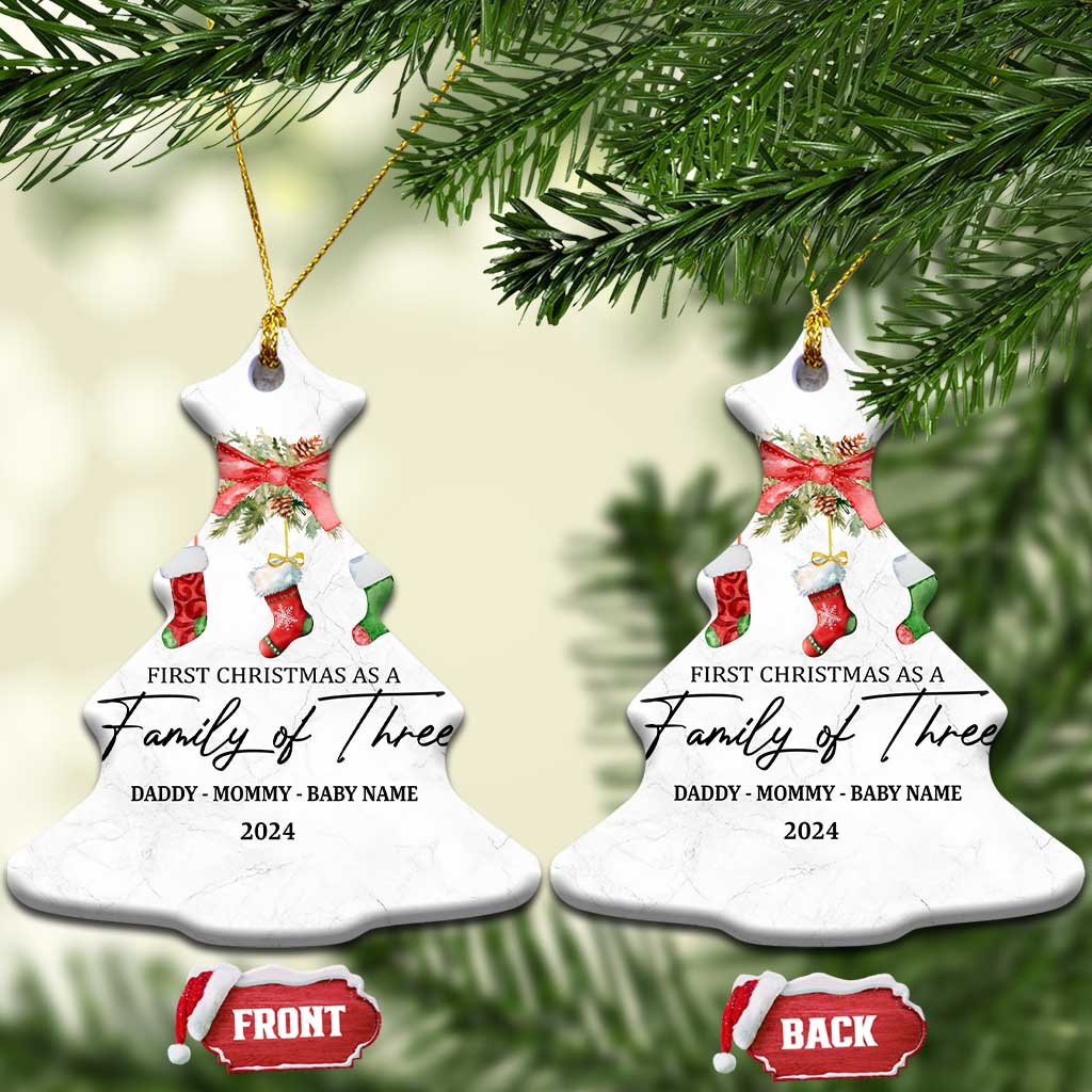 Personalized New Parents Gift Christmas Ornament 2024 Custom Name 1st Baby Gifts First Christmas As A Family Of Three TS10