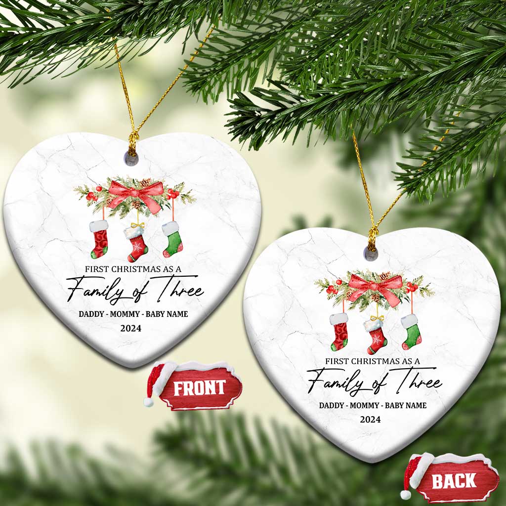 Personalized New Parents Gift Christmas Ornament 2024 Custom Name 1st Baby Gifts First Christmas As A Family Of Three TS10