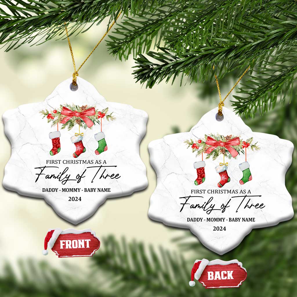 Personalized New Parents Gift Christmas Ornament 2024 Custom Name 1st Baby Gifts First Christmas As A Family Of Three TS10