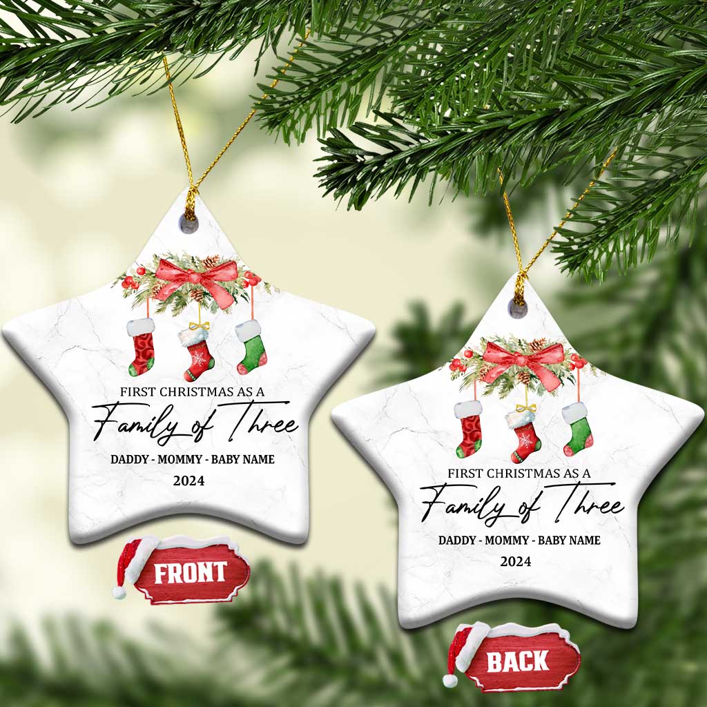 Personalized New Parents Gift Christmas Ornament 2024 Custom Name 1st Baby Gifts First Christmas As A Family Of Three TS10