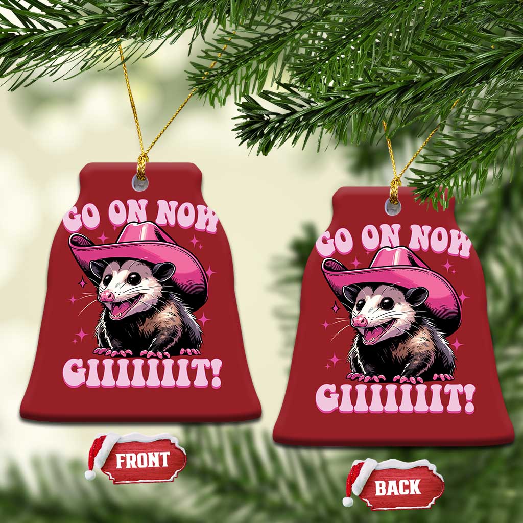 Cowboy Opossum Go On Now Git Christmas Ornament Funny Possum Pink Cowgirl Hat Western Wild West TS10