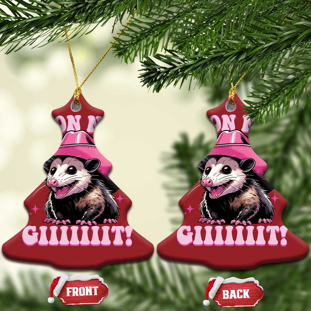 Cowboy Opossum Go On Now Git Christmas Ornament Funny Possum Pink Cowgirl Hat Western Wild West TS10