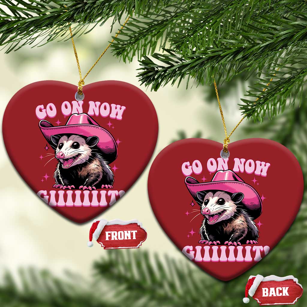 Cowboy Opossum Go On Now Git Christmas Ornament Funny Possum Pink Cowgirl Hat Western Wild West TS10