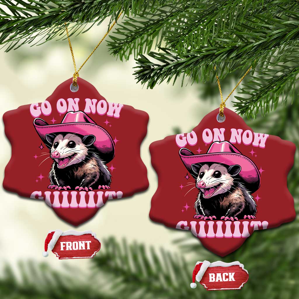Cowboy Opossum Go On Now Git Christmas Ornament Funny Possum Pink Cowgirl Hat Western Wild West TS10