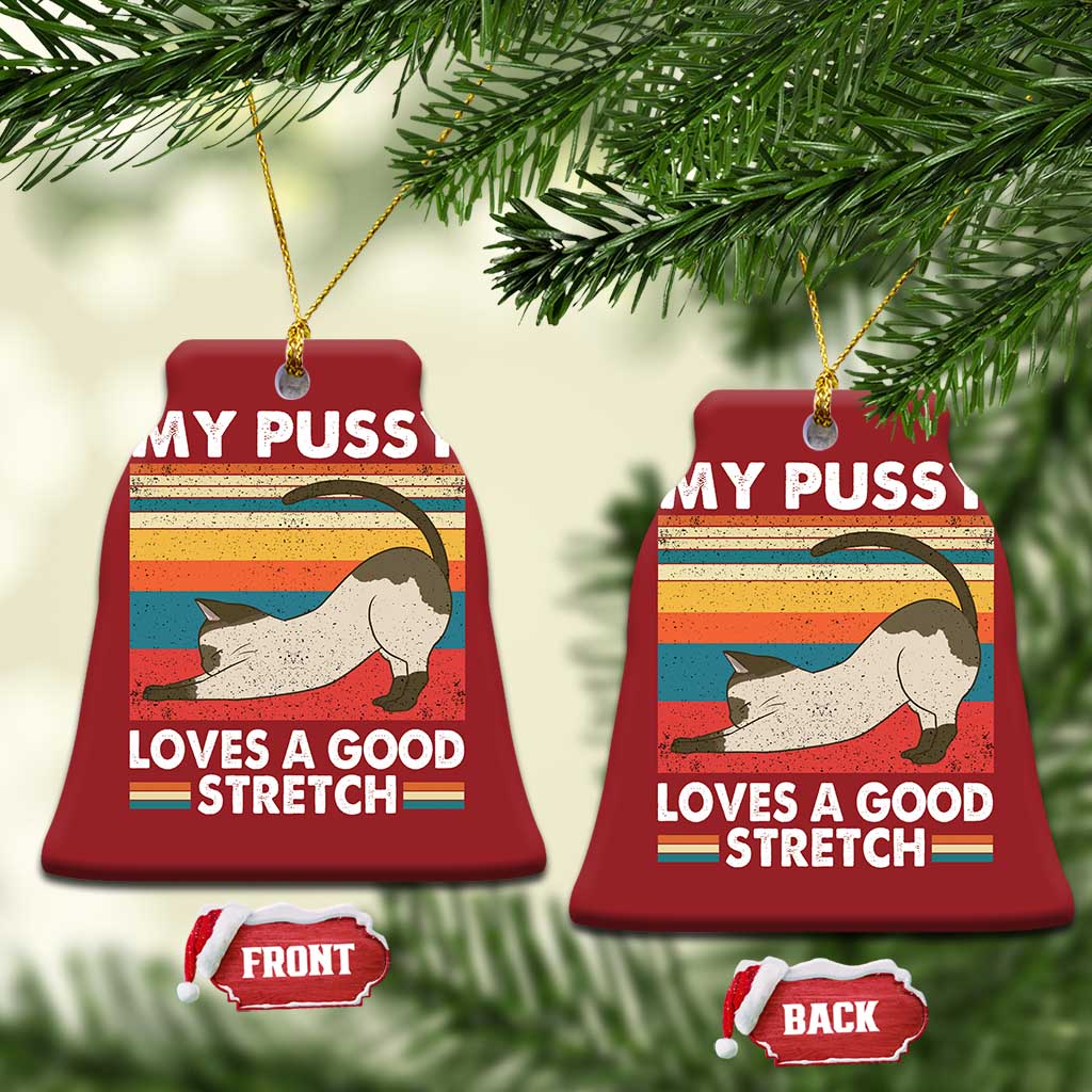 My Pussy Loves A Good Stretch Christmas Ornament Funny Humor Saying Cat Vintage TS10
