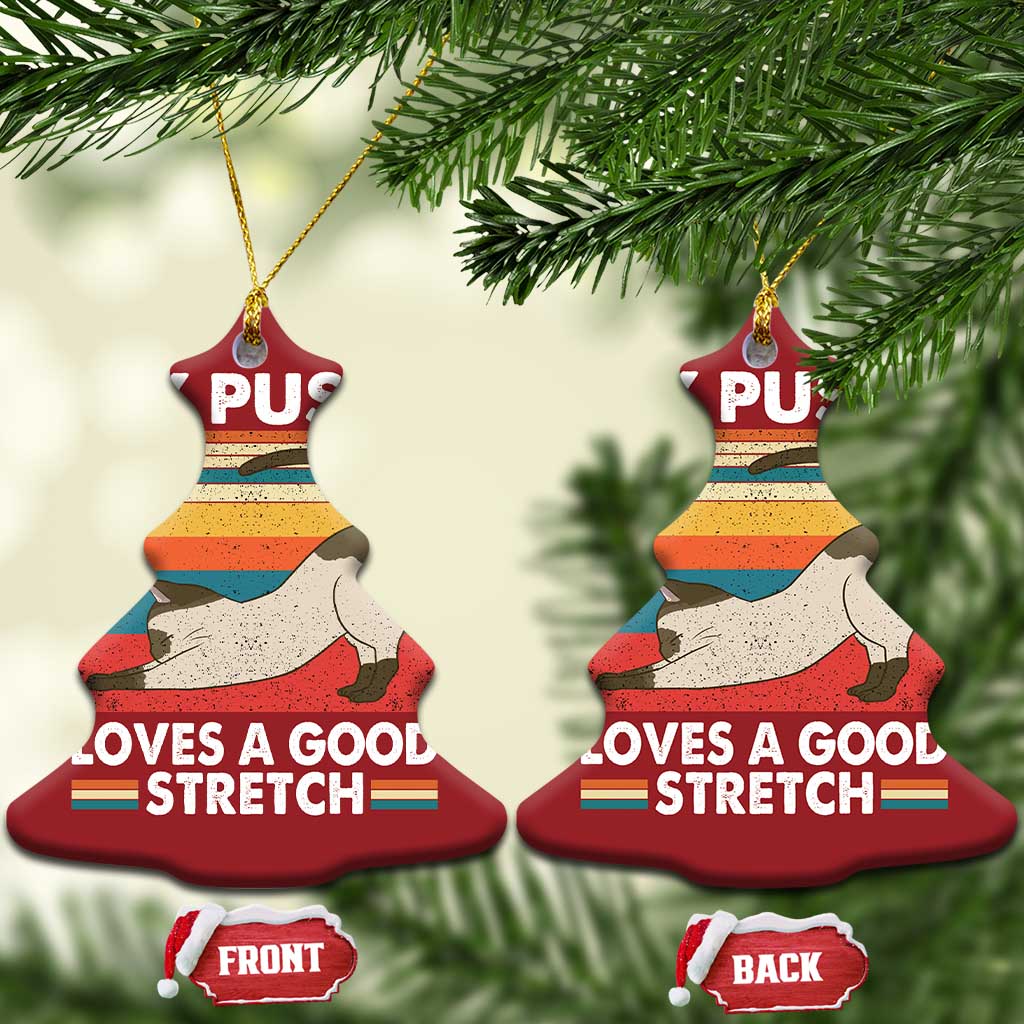 My Pussy Loves A Good Stretch Christmas Ornament Funny Humor Saying Cat Vintage TS10