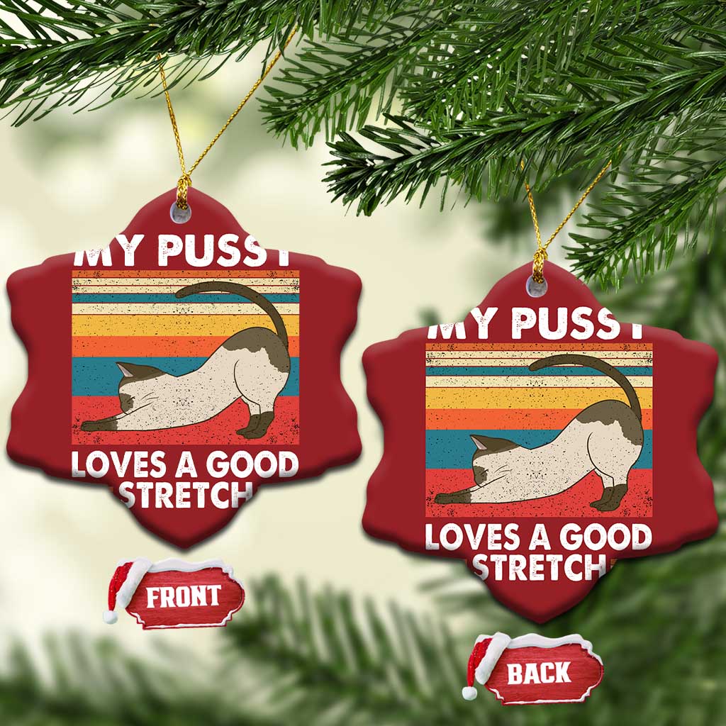 My Pussy Loves A Good Stretch Christmas Ornament Funny Humor Saying Cat Vintage TS10