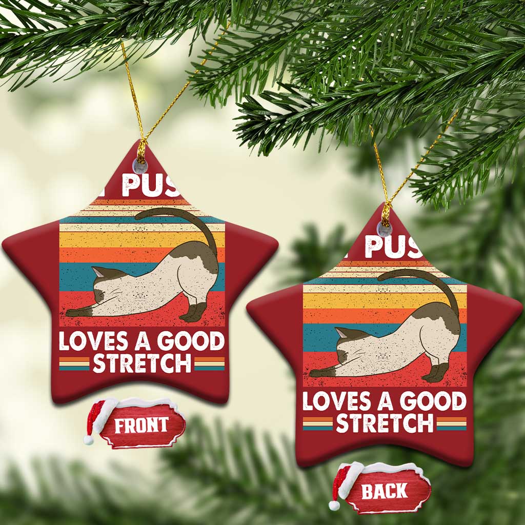 My Pussy Loves A Good Stretch Christmas Ornament Funny Humor Saying Cat Vintage TS10
