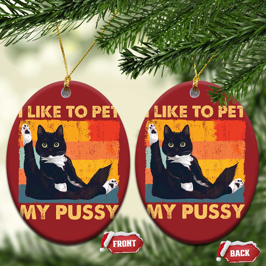 Funny Humor Saying Cat Christmas Ornament I Like To Pet My Pussy Naughty Vintage TS10