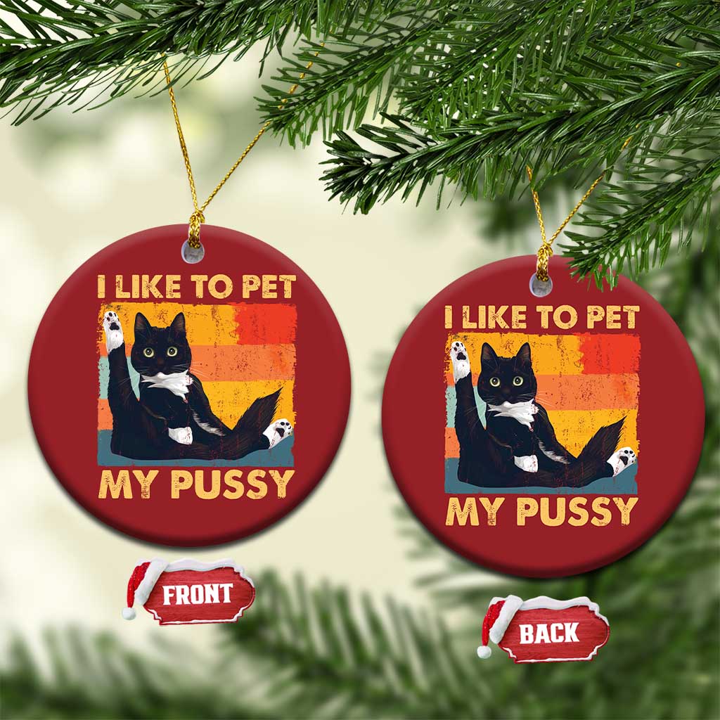 Funny Humor Saying Cat Christmas Ornament I Like To Pet My Pussy Naughty Vintage TS10