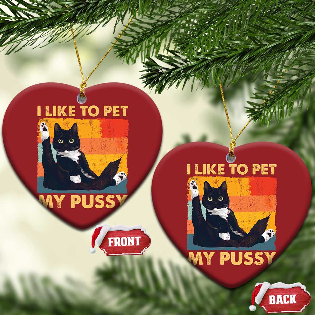 Funny Humor Saying Cat Christmas Ornament I Like To Pet My Pussy Naughty Vintage TS10