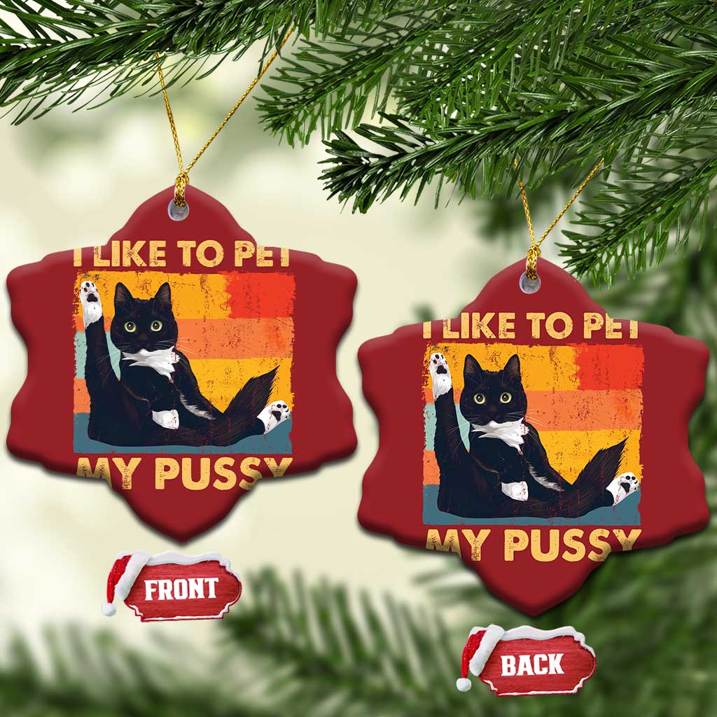 Funny Humor Saying Cat Christmas Ornament I Like To Pet My Pussy Naughty Vintage TS10